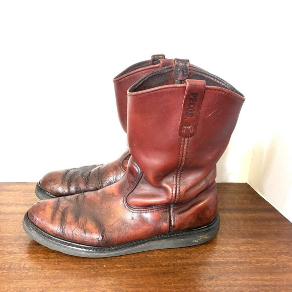 Red Wing Pecos 1104 Boots Mens 14 B Red Leather Pull On Work USA *worn* - Picture 1 of 8